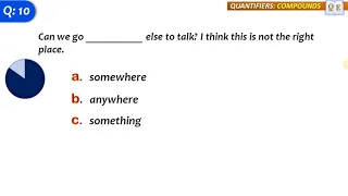 Practice Test: Compound with Quantifier (Anything/ something, anyone/ someone/ Anywhere/ Somewhere)