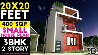 Small Space House 20x20 Feet 3BHK 400 SQF Low Budget House Design With Front Elevation