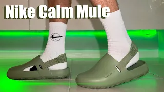 Nike Calm Mule on Feet (Oil Green)