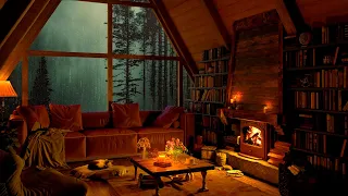 Relaxing Instrumental Jazz - Cozy Reading Nook Ambience with Soft Jazz, Fireplace and Rain for Sleep