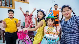 Kids Go To School | Chuns With Friends Learn To Ride a Bicycle Reward Is a Birthday Cake