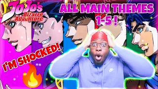 NON JOJO FAN REACTS - FIRST TIME REACTION TO ALL JOJO'S MAIN THEMES MASHUP Part 1-5 Blind Reaction!