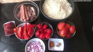 HOW TO COOK JOLLOF RICE| JOLLOF RICE WITH CHOPPED BEEF AND SAUSAGE