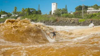 WAIMEA RIVER BREAK GOES XXL! Pro Surfers almost DROWNED)