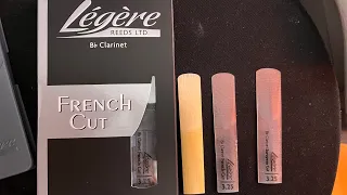 Legere French cut vs. Legere European cut vs. Vandoren V12 clarinet reed sound test.