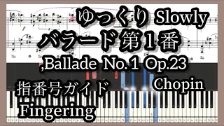 ショパン バラード1番 ゆっくり ガイドする指番号とドレミ付楽譜 Chopin Ballade No.1-Op.23  Slow  Piano Tutorial