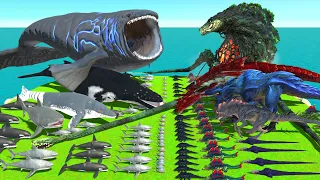 Aquatics Revolt Battle with Bloop, Megalodon, Whale VS Team Biollante Animal Revolt Battle Simulator