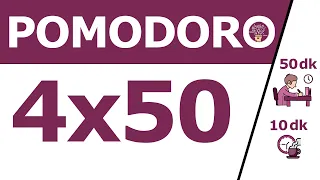 Pomodoro Tekniği 4 x 50 Dakika | 50 dk Çalış - 10 dk Dinlen | Alarmlı ve Müziksiz