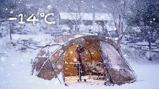 [4K] -14 degrees❄️, solo camping in a snowstorm🌨️, heavy snow camping, winter camping, solo camping