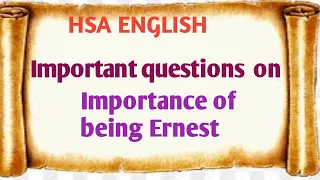 The Importance of Being Earnest Play by Oscar Wilde // important questions for HSA SET KTET NET//