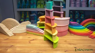 AgactanyaUSA Waldorf 6 Piece Pastel Rainbow 3 Set   Wooden Toy