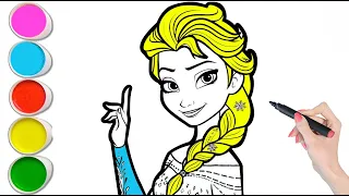 Elsa Princess Drawing, Painting and Coloring For Kids || How to draw Frozen step by step