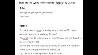 (+Lyrics + Translation) Oxlade, "Kulosa," Lyrics Translation in English and Lyrics Meaning