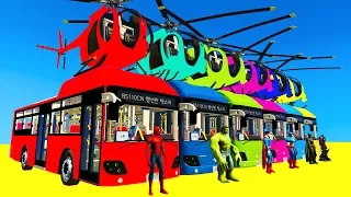 LEARN COLORS Bus Helicopter w Spiderman for Children - Cars Superheroes for Kids