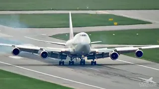Дрифт по полосе. Боинг 747-400 на посадке в Сочи. Авиакомпания "Россия".