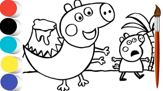 Peppa Pig Running Away From Dinosaur George Pig Drawing, Painting and Coloring For kids and Toddlers