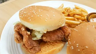 Chicken Zinger Burger with freshly made Coleslaw and homemade French Fries