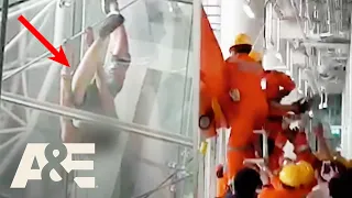 Woman Dangles 60 FEET In The Air At Bangkok Airport | Fasten Your Seatbelt | A&E #shorts