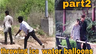 throwing ice water balloons at people prank part2||‎@RD prank