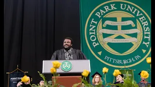 Jaquel Spivey '21 Makes Surprise Visit to Point Park University for Commencement