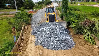 Continuing Building Foundation Road By Excellence Operator Dozer Spreading Stone & Dump Trailer