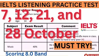 IELTS LISTENING PRACTICE TEST for October 7, 12, 21 and 28 #ielts #ieltspreparation #ieltslistening