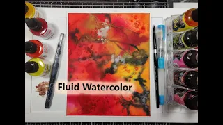 Abstract Fluid Watercolor Painting | Yellow, Red, Black, Silver and Orange