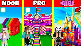 Minecraft Battle: RAINBOW SPECTRITE HOUSE BUILD CHALLENGE - NOOB vs PRO vs GIRL / Animation