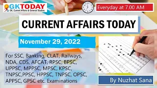 29 November, 2022 Current Affairs in English & Hindi by GK Today