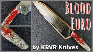 “Blood Euro” 10in (254mm) K-tip Damascus Gyuto Chef Knife by KRVR Knives