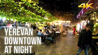 Walking Tour, Yerevan Downtown in the Night. 4K 60 fps