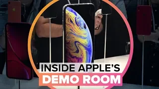 iPhone XR, XS, XS Max and Apple Watch S4 close up at Apple Park