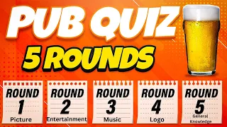 Pub Quiz - 5 Rounds : Picture, Entertainment, Music, Logo and General Knowledge.  Virtual Pub Quiz