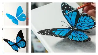 Step by Step / Blue Morpho Butterfly  - Acrylic painting / Homemade Illustration
