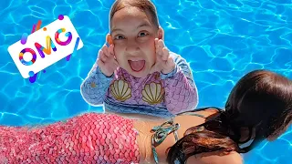 JESSICA E MARIA CLARA FINGE BRINCAR de SEREIA AQUÁTICA na piscina - ft MC Divertida