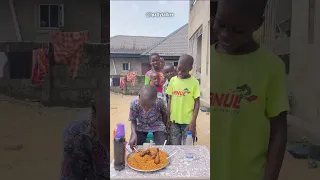 Nigerian Children eating rice and chicken in Bottle Flip challenge