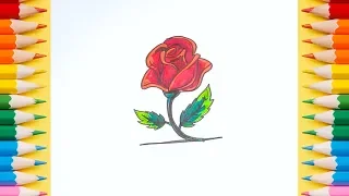 How to Draw And Color a Rose Super EASY Realistic | Coloring Book Page Learn Colors For Kids