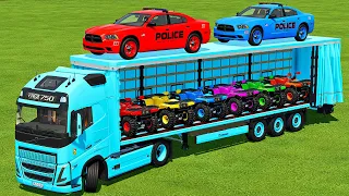 TRANSPORTING DODGE POLICE CARS & MINI ATV WITH VOLVO TRUCK Farming Simulator 22