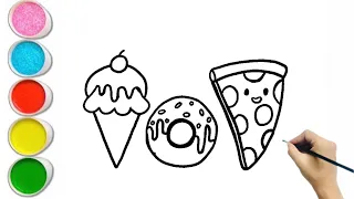 Icecream, donut, pizza cute Drawing for kids || Cute drawing with easy steps