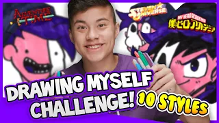 DRAWING MYSELF IN 10 DIFFERENT ART STYLES CHALLENGE!!!