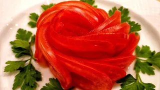 Rose of the Tomato. The decoration is from vegetables. How beautiful to cut. Carving Layfhak