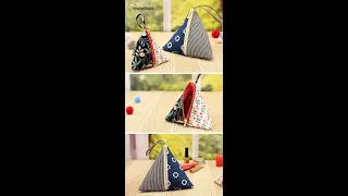 DIY Triangle Zipper Pouch ( with no exposed seams ) | Pyramid Bag Easy Tutorial [ sewingtimes ] 👛❤️