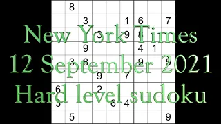 Sudoku solution – New York Times sudoku 12 September 2021 Hard level