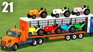 MINI TRACTORS OF COLORS ! TRANSPORTING TO GARAGE WITH TRUCKS  ! Farming Simulator 22 #21