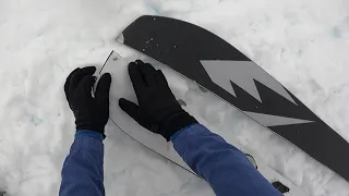 Split board touring to downhill transition.