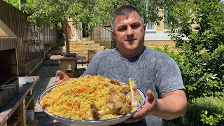 Pilaf from the USSR, a recipe for cooking pilaf in a cauldron on a fire / pilaf