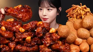 Spicy Fried Chicken with Giant Cheese Sticks and Cheese Balls Mukbang ASMR