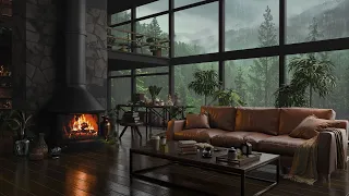 Jazz Relaxing Music for Stress Relief - Cozy Forest Living Room in Rainy Ambience & Soothing Rain 🌧️