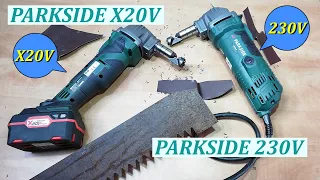 PARKSIDE nożyce do blachy na akumulator 20V porównanie z nożycami PARKSIDE na 230V