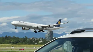Lufthansa Airbus A340-642 landing in Vancouver